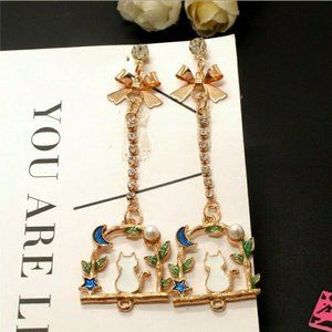 Betsey Johnson Cute Cat Moon Star Earrings